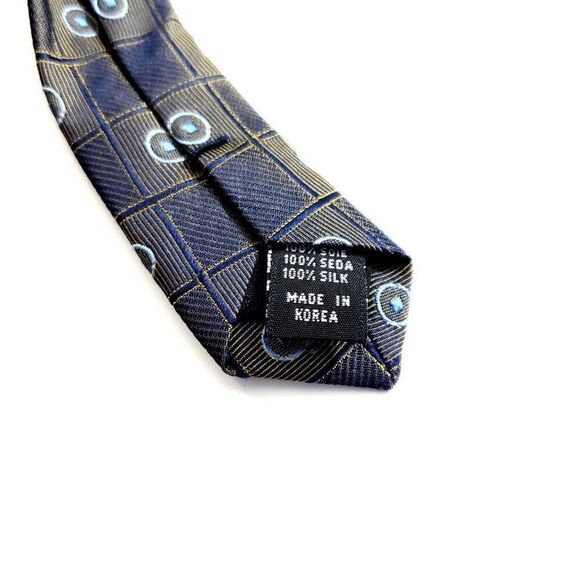 Bergamo New York Woven Brown Blue Geometric Wide Silk Tie - Picture 4 of 6